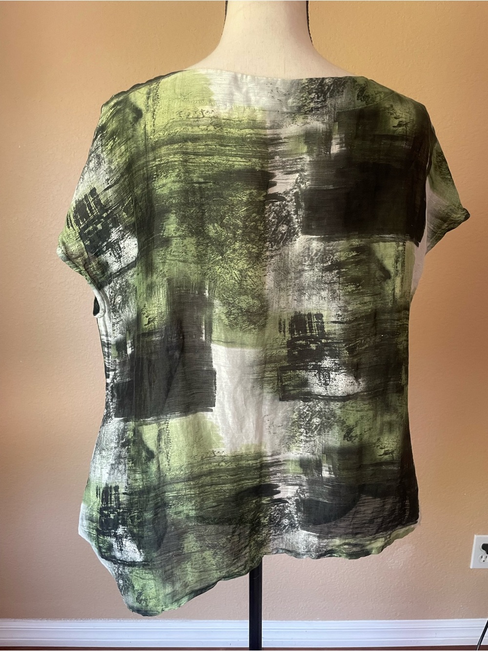 Bryn Walker 80% linen 20% silk semi sheer lagenlook abstract art to wear top M - Picture 4 of 13